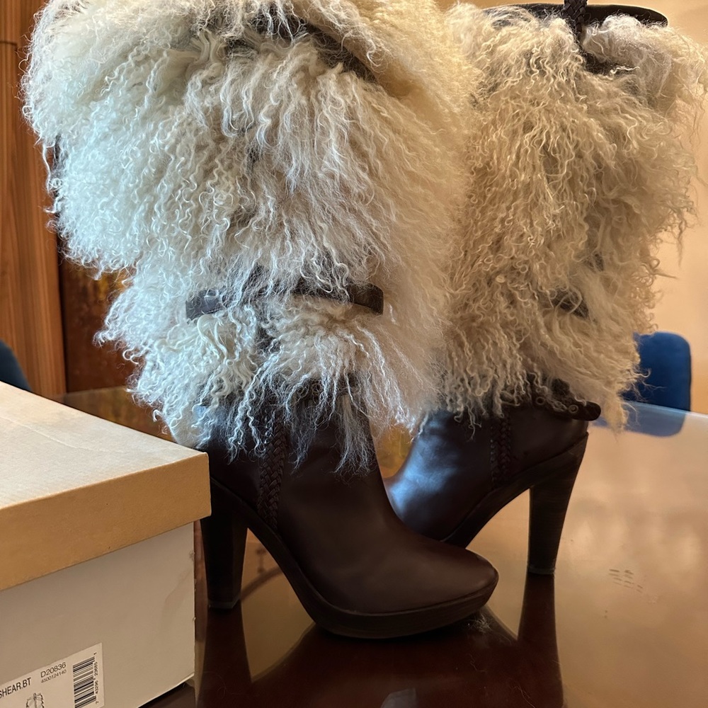 Cole Haan knee high boot leather shearling, dark brownSize 8.5. Nike Lab comfort
